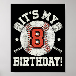 Kids 8th Bysebyll Birthday Party Boys Sport Fan 8 Poster