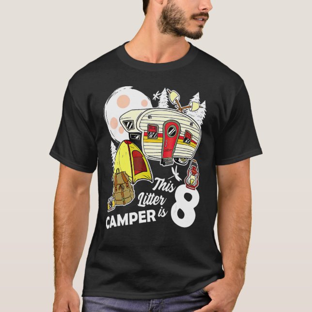 Kids 8th Camping Birthday Boy And Girl 8th 1 T-Shirt (Front)