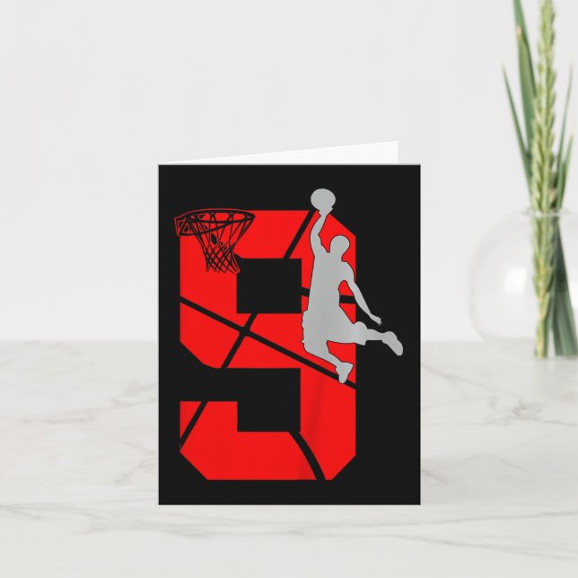 Kids 9 Year Old 9th Basketball Birthday PartyTheme Card (Front)