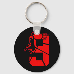 Kids 9 Year Old 9th Basketball Birthday PartyTheme Keychain