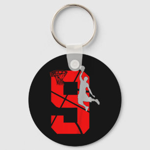 Kids 9 Year Old 9th Bysketbyll Birthday Partytheme Keychain