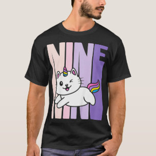 Kids 9 Year Old Cute Caticorn Cat Unicorn Birthday T-Shirt