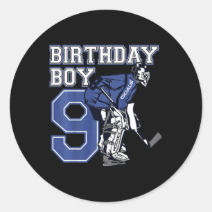 Kids 9 Year Old Ice Hockey Goalie Themed Birthday Classic Round Sticker