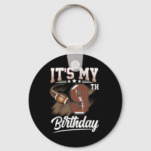 Kids 9 Year Old It's My 9th Birthday Football Them Keychain