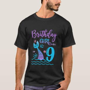Kids 9 Year Old Mermaid tail 9th Birthday Girl Dau T-Shirt