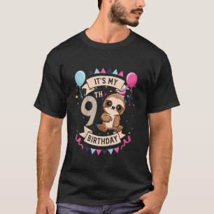 Kids 9 Year Old Sloth Girl 9th Birthday Party Cute T-Shirt