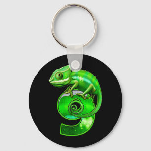 Kids 9 Years Old Lizard 9th Birthday Party Keychain