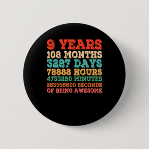 Kids 9th Birthday 9 Years Old Vintage Retro 2 Inch Round Button