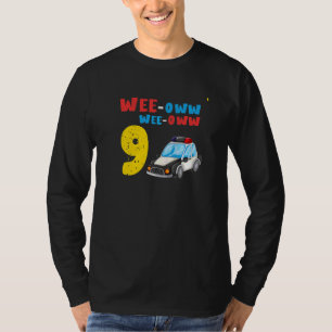 Kids 9th Birthday Boy Police Officer Car Themed Bi T-Shirt