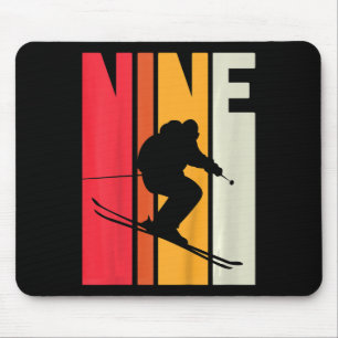 Kids 9th Birthday Boy Retro Ski Lover Skier 9 Year Mouse Pad