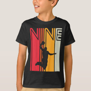 Kids 9th Birthday Bysketbyll Lover 9 Years Old Ret T-Shirt