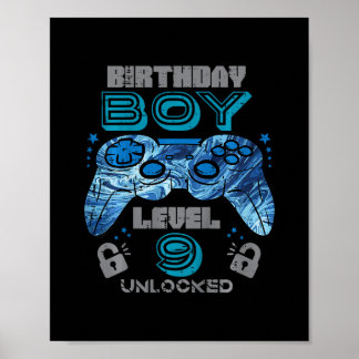 Kids 9th Birthday Gamer Level 9 Unlocked Video Gam Poster
