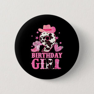 Kids 9th Birthday Girl Rodeo Western Cowgirl Birth 2 Inch Round Button