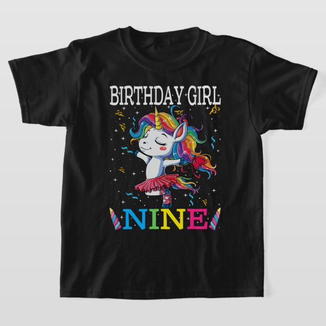 Kids 9th Birthday Unicorn Outfit, 9th Birthday Gir T-Shirt (Laydown)
