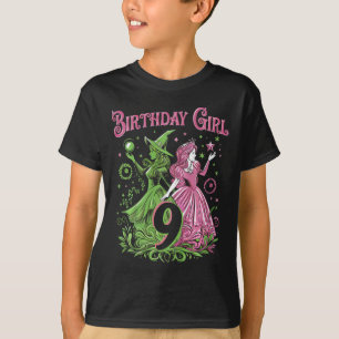 Kids 9th Birthday Witch Pink And Green 9 Years Old T-Shirt