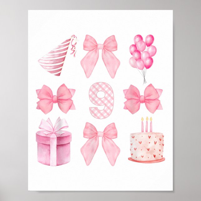 Kids 9th Coquette Birthday Party Nine Years Old Gi Poster (Front)