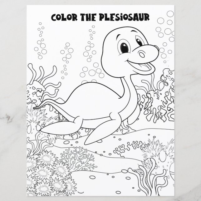 Kids Activity Plesiosaurus Dinosaur Colouring Page (Front)