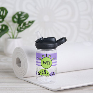 Kids add initials ladybugs purple green water bottle