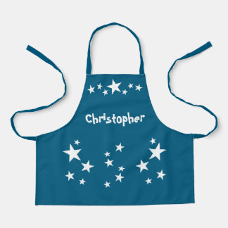 Kid's add name stars white blue apron