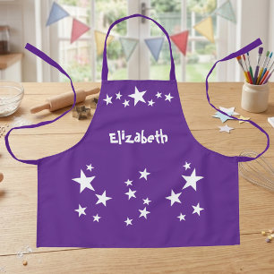 Kid's add name stars white purple apron