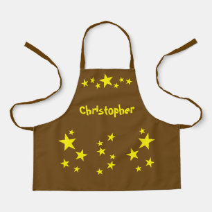 Kid's add name stars yellow brown apron
