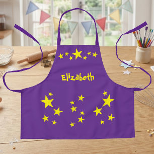 Kid's add name stars yellow purple apron