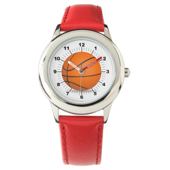 Kid's Adjustable Basketball Red Hearts  Watch (Front)