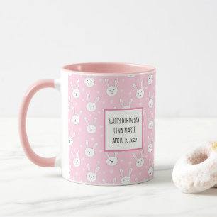Kids Adorable Bunny Rabbit Easter Pink Hearts Mug