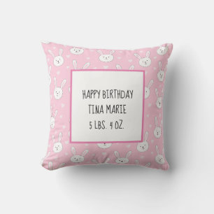 Kids Adorable Bunny Rabbit Easter Pink Hearts Throw Pillow