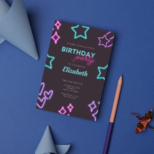 Kids Adult Neon Glow Birthday Party Invitation 