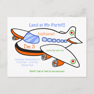 Kids Airplane Land at My Birthday Party Invitation Postcard