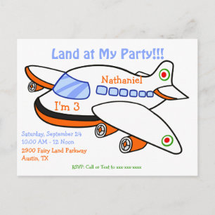 Kids Airplane Land at My Birthday Party Invitation Postcard