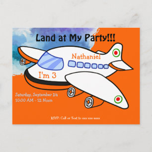Kids Airplane Land at My Birthday Party Invitation Postcard