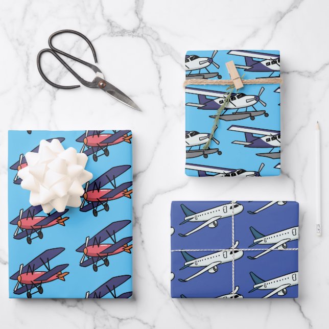 Kids Airplane Trio Wrapping Paper Sheet (Front)