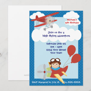 Kids Airplanes Birthday Party Invitation