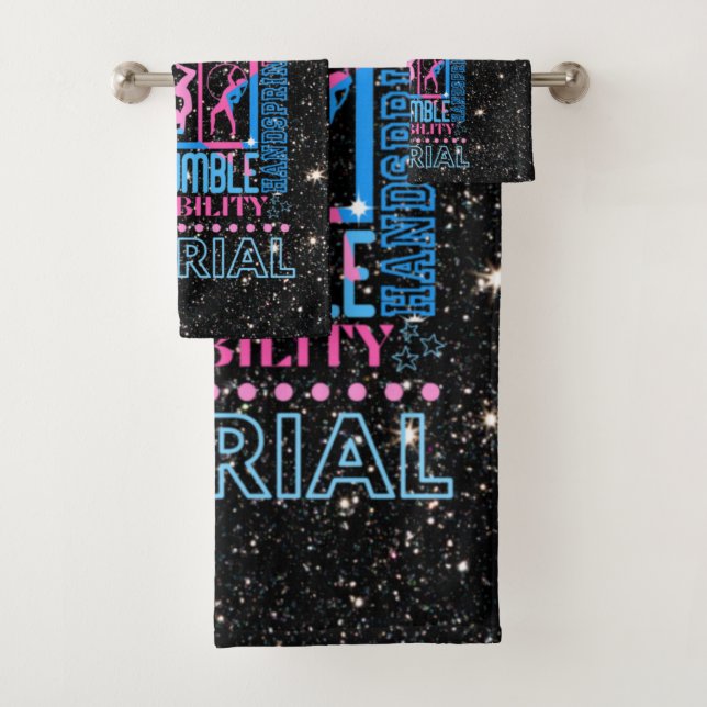 Kids All About Gymnastics Typography   Bath Towel Set (Insitu)