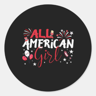 Kids All American Girl For Independence Day Girls Classic Round Sticker