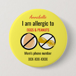 Kids Allergic to Peanuts and Eggs Personalized 3 Inch Round Button