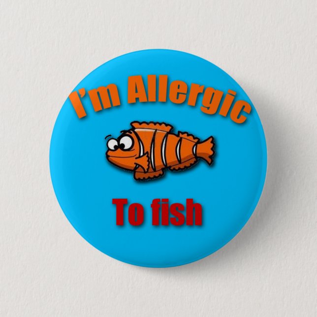 Kids allergy alert fish 2 inch round button (Front)