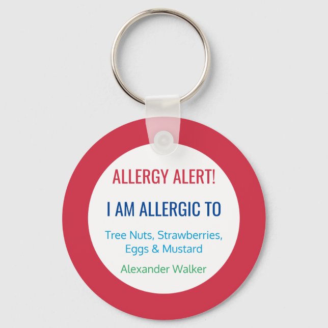 Kids Allergy Alert Personalized Allergic To Keychain (Front)