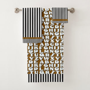 Kids Alphabet Black Brown Stripes Bath Towel Set
