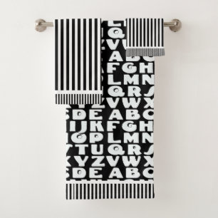  Kids Alphabet Black Stripes       Bath Towel Set