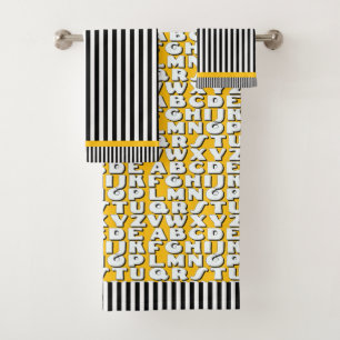 Kids Alphabet Black Stripes Yellow Bath Towel Set