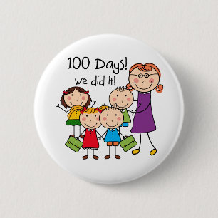 Kids and Female Teacher 100 Days 2 Inch Round Button