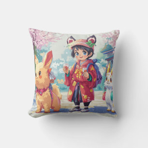 Kids and Puppies Celebrating Friendship and Succe Throw Pillow
