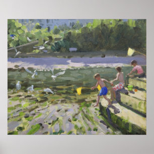 Kids and seagulls Looe 2013 Poster