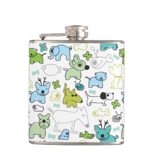 kids animal background pattern hip flask