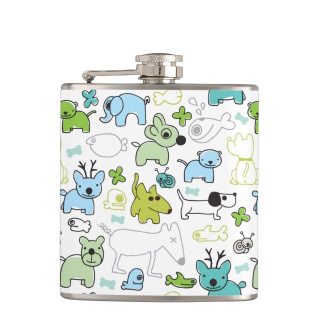 kids animal background pattern hip flask (Front)
