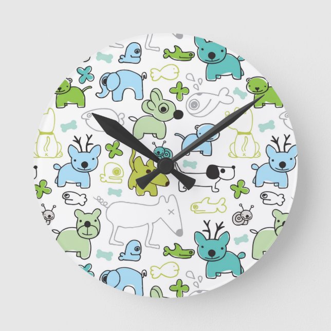 kids animal background pattern round clock (Front)