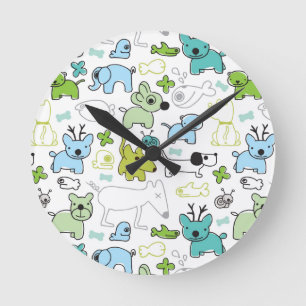 kids animal background pattern round clock